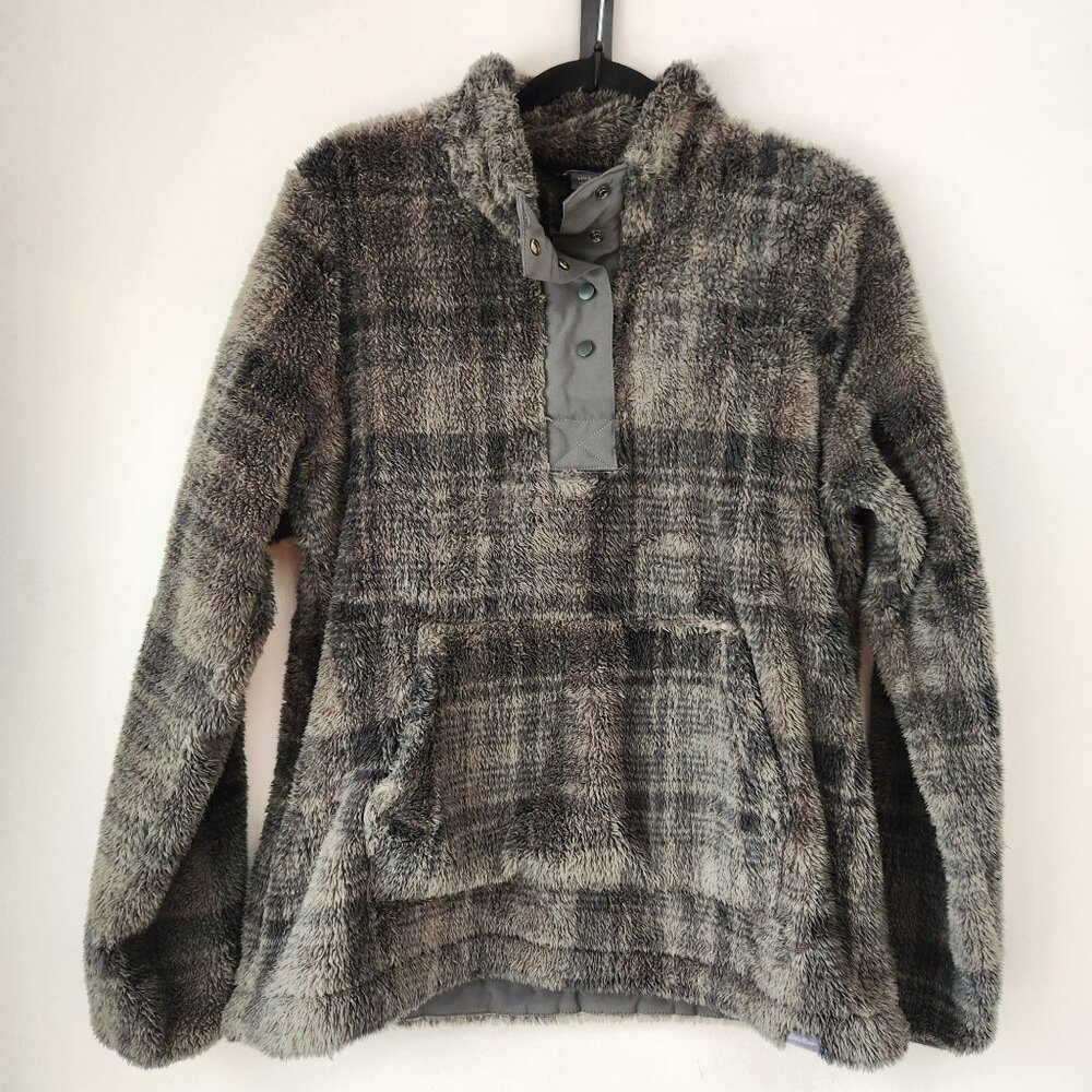 Eddie Bauer Grey Fleece T Snap Pullover Sweatshirt Fuzzy Sherpa Hiking L